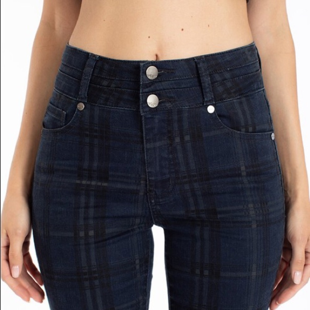 Navy Jeans with Grey/Black Checkers - Picture 2 of 4
